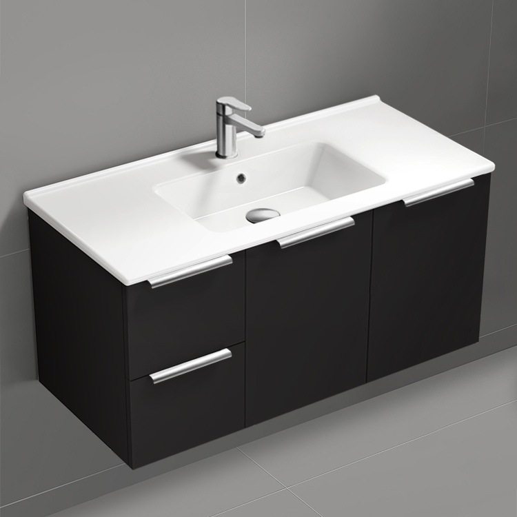 Nameeks BODRUM143 Black Bathroom Vanity, Floating, Modern, 40 Inch