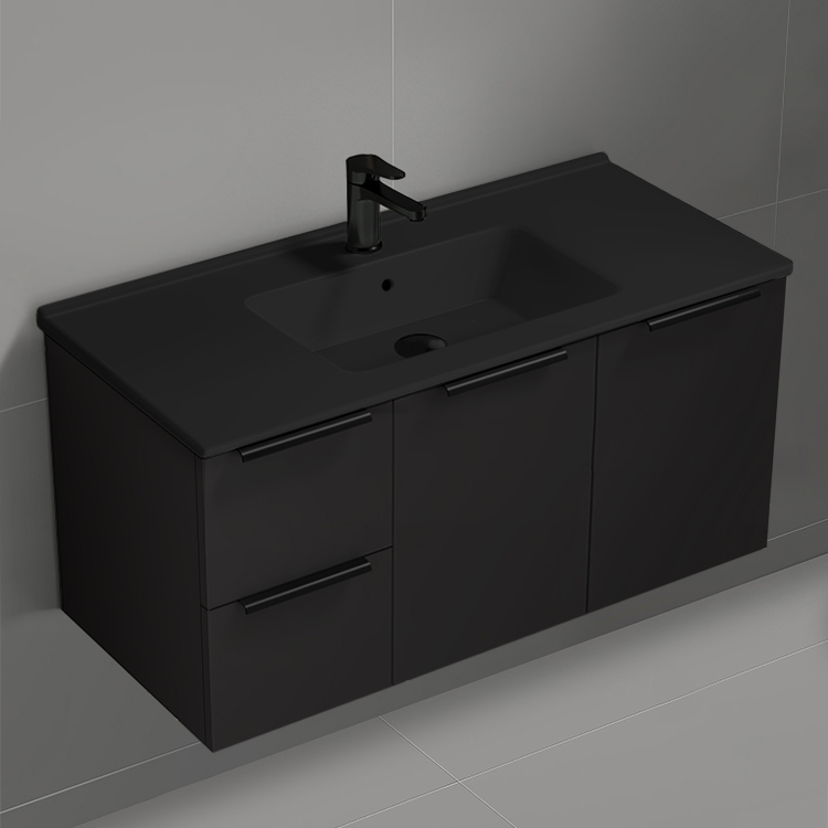 Nameeks BODRUM146 Black Bathroom Vanity With Black Sink, 40 Inch, Wall Mounted, Modern