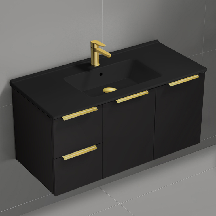 Nameeks BODRUM149 Black Bathroom Vanity With Black Sink, Floating, Modern, 40 Inch