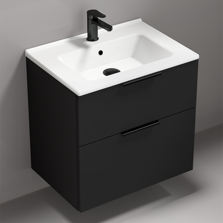 Nameeks BODRUM153 Modern Bathroom Vanity, 26 Inch, Wall Mounted, Matte Black