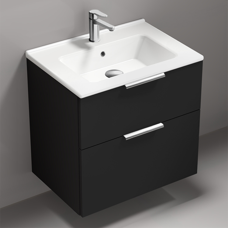 Nameeks BODRUM154 Modern Bathroom Vanity, Wall Mounted, 26 Inch, Matte Black