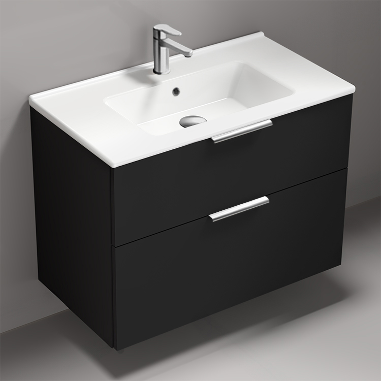 Nameeks BODRUM157 Black Bathroom Vanity, Modern, Floating, 34 Inch