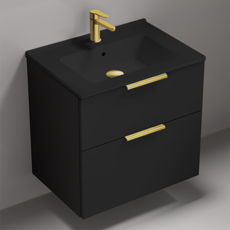 Nameeks BODRUM161 Modern Bathroom Vanity With Black Sink, Small, Floating, 26 Inch, Matte Black