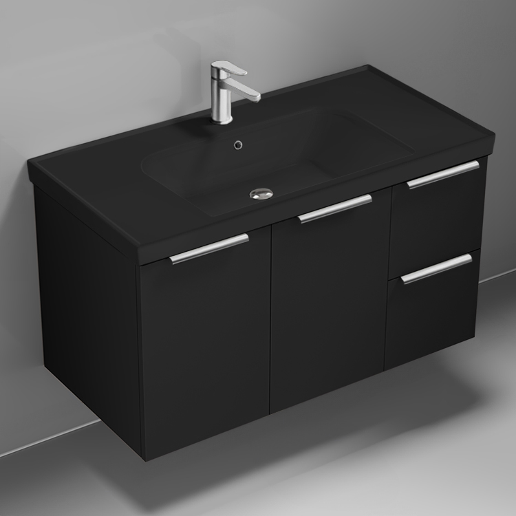 Nameeks FRAME18 Black Bathroom Vanity With Black Sink, Floating, Modern, 36 Inch