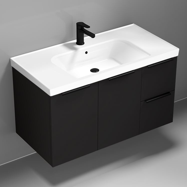 Nameeks FRAME3 36 Inch Bathroom Vanity, Wall Mounted, Modern, Black