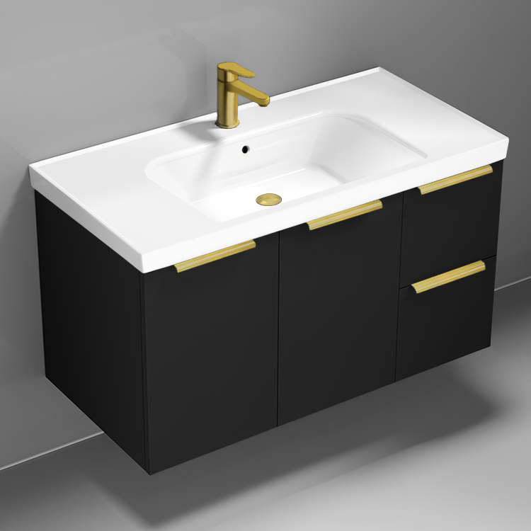 Nameeks FRAME6 36 Inch Black Bathroom Vanity, Modern, Floating