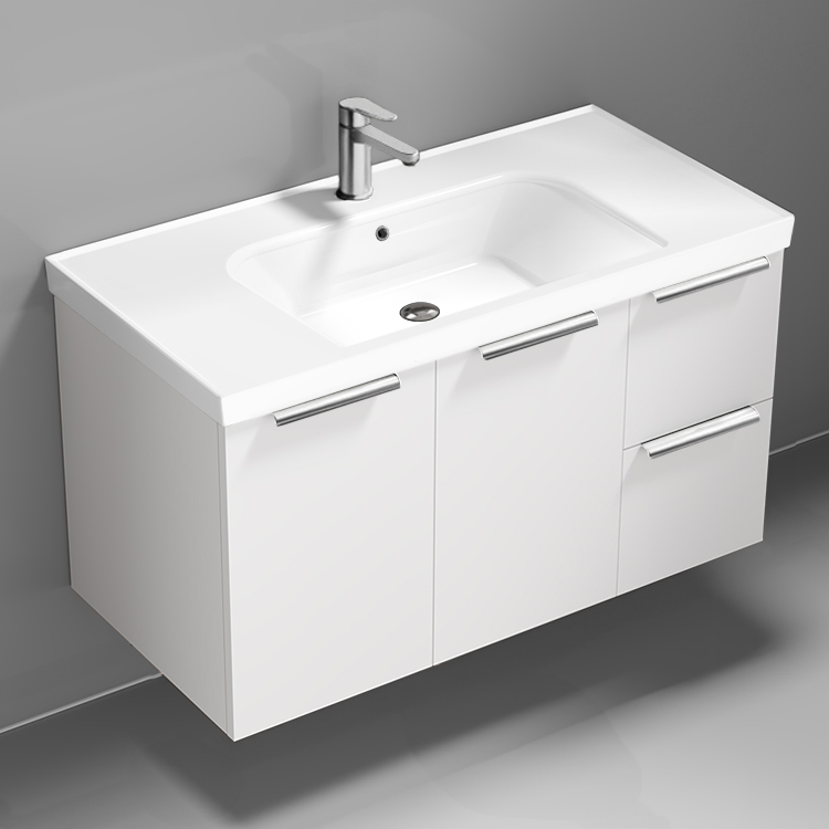 Nameeks FRAME8 36 Inch Floating Bathroom Vanity, Glossy White, Modern