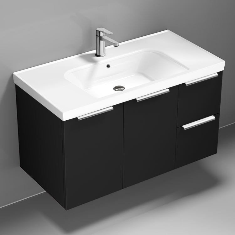 Nameeks FRAME9 Black Bathroom Vanity, Floating, Modern, 36 Inch