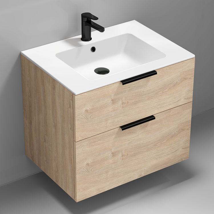 Nameeks IBIZA5 28 Inch Bathroom Vanity, Wall Mounted, Modern, Brown Oak