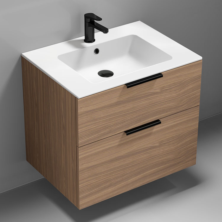 Nameeks IBIZA6 Bathroom Vanity, 28 Inch, Wall Mounted, Modern, Walnut