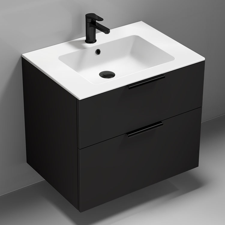 Nameeks IBIZA7 Modern Bathroom Vanity, 28 Inch, Wall Mounted, Modern, Matte Black