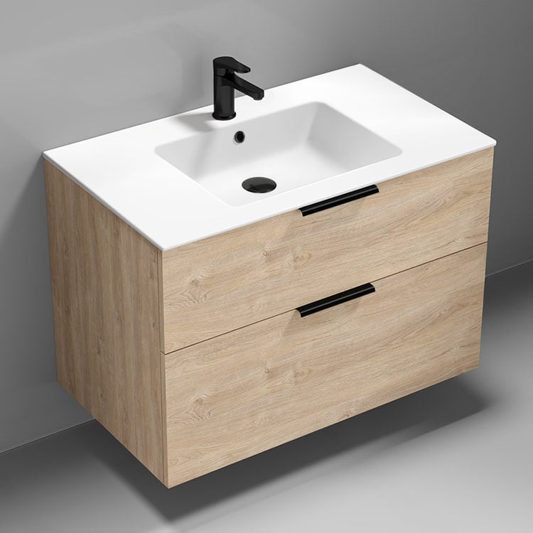 Nameeks IBIZA13 36 Inch Bathroom Vanity, Wall Mounted, Modern, Brown Oak