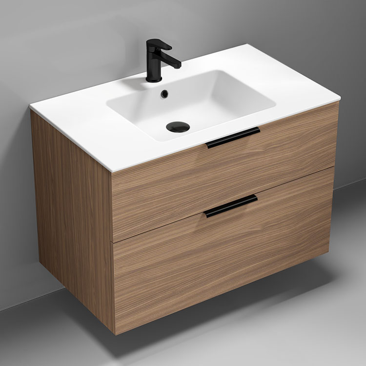 Nameeks IBIZA14 36 Inch Bathroom Vanity, Wall Mounted, Modern, Walnut