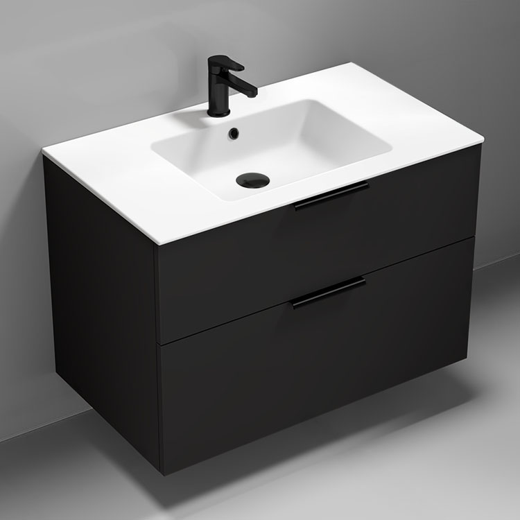 Nameeks IBIZA15 36 Inch Bathroom Vanity, Wall Mounted, Modern, Matte Black