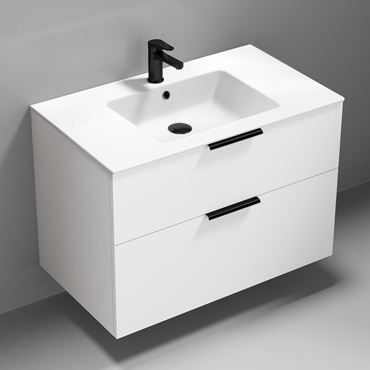 Nameeks IBIZA16 36 Inch Bathroom Vanity, Wall Mounted, Modern, Glossy White