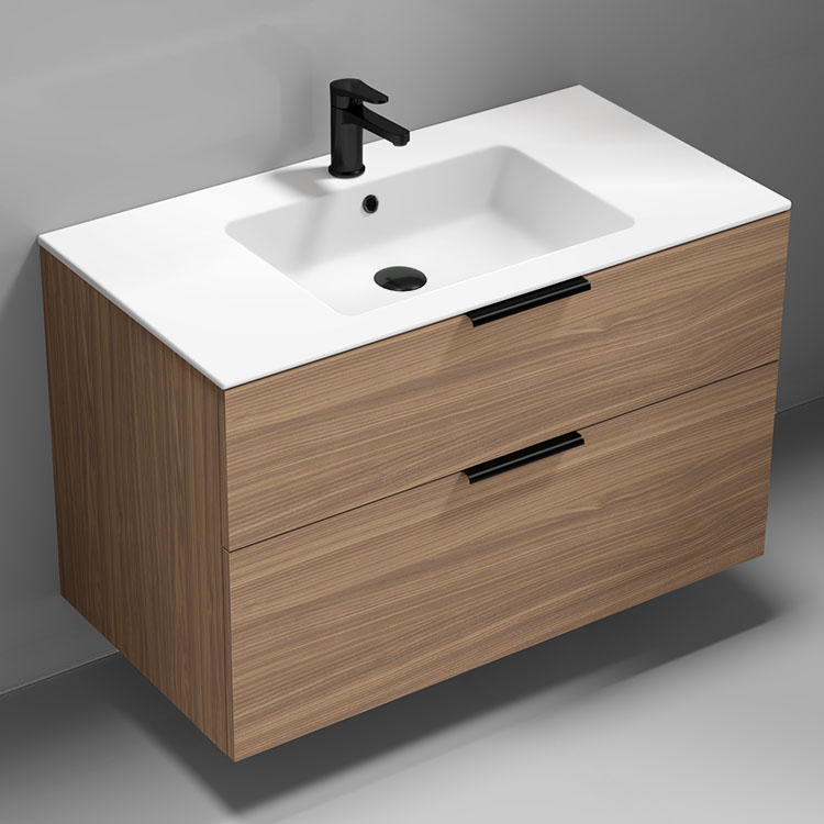 Nameeks IBIZA18 40 Inch Bathroom Vanity, Wall Mounted, Walnut