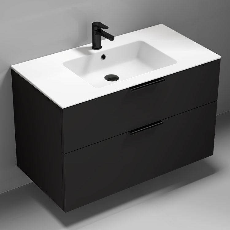 Nameeks IBIZA19 40 Inch Bathroom Vanity, Wall Mounted, Matte Black