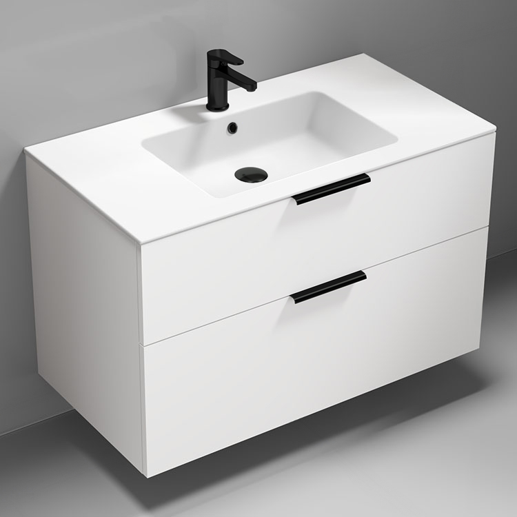 Nameeks IBIZA20 40 Inch Bathroom Vanity, Wall Mounted, Glossy White