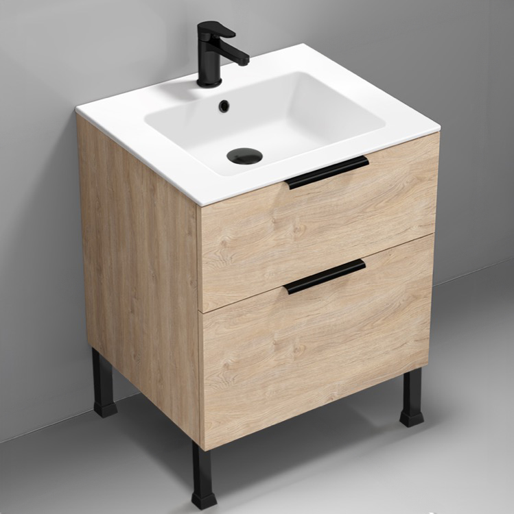 Nameeks IBIZA21 Bathroom Vanity, 24 Inch, Free Standing, Brown Oak