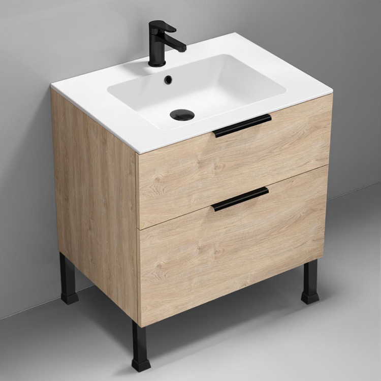 Nameeks IBIZA25 28 Inch Bathroom Vanity, Free Standing, Modern, Brown Oak