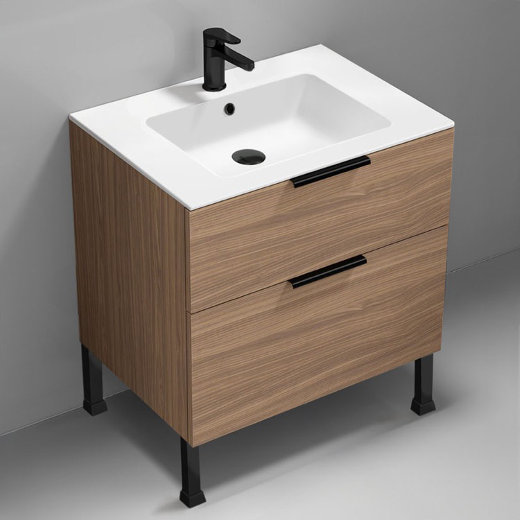 Nameeks IBIZA26 28 Inch Bathroom Vanity, Free Standing, Modern, Walnut