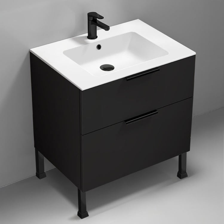 Nameeks IBIZA27 28 Inch Bathroom Vanity, Free Standing, Modern, Matte Black