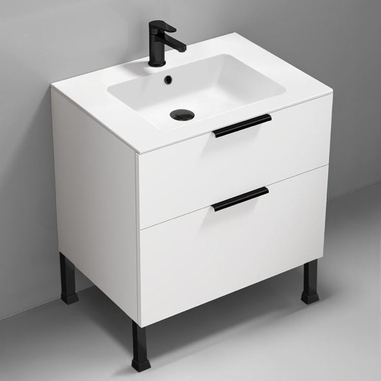 Nameeks IBIZA28 28 Inch Bathroom Vanity, Free Standing, Modern, Glossy White