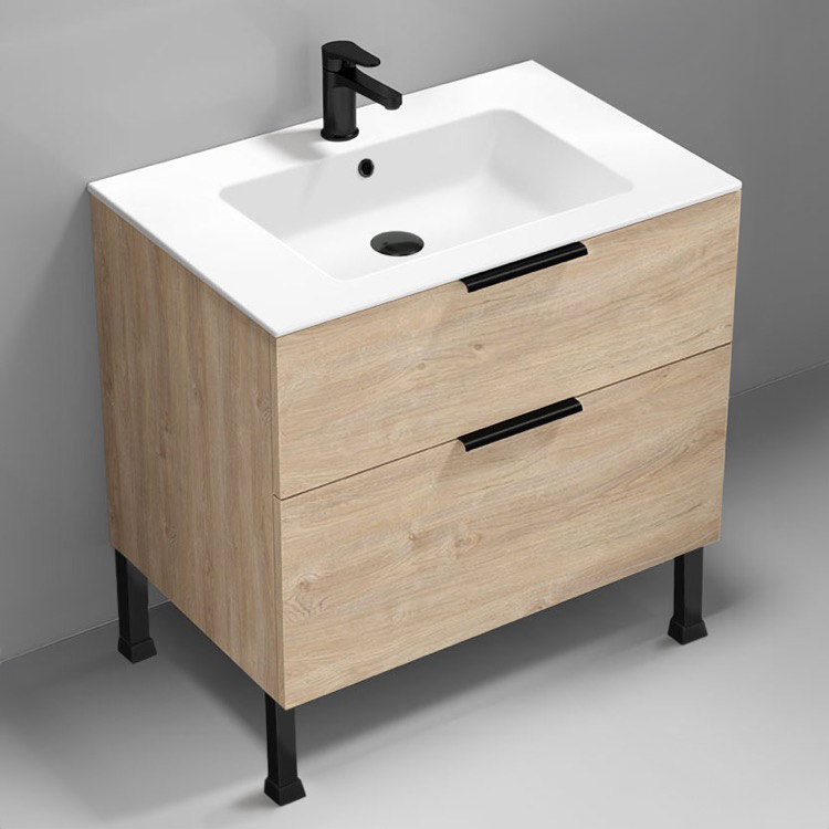 Nameeks IBIZA29 32 Inch Bathroom Vanity, Floor Standing, Modern, Brown Oak