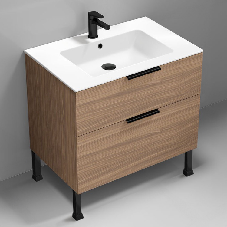 Nameeks IBIZA30 32 Inch Bathroom Vanity, Floor Standing, Modern, Walnut