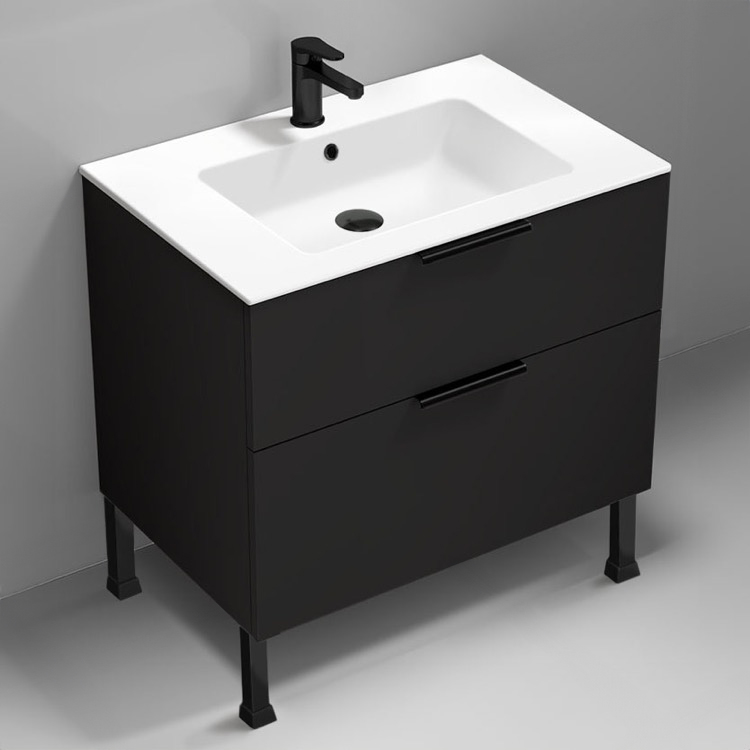 Nameeks IBIZA31 32 Inch Bathroom Vanity, Floor Standing, Modern, Matte Black