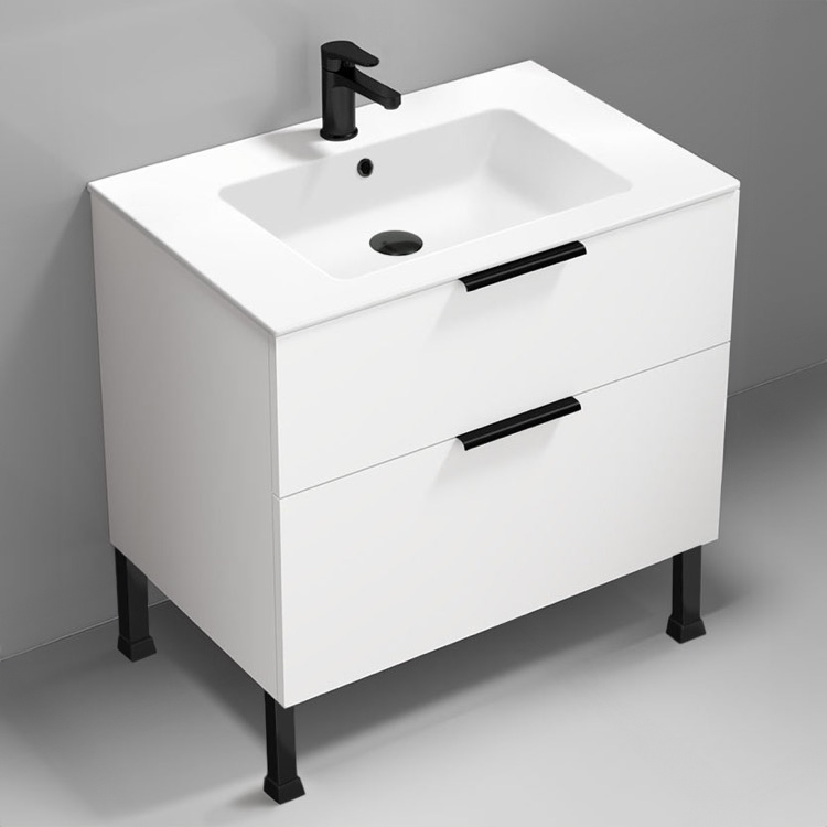 Nameeks IBIZA32 32 Inch Bathroom Vanity, Floor Standing, Modern, Glossy White