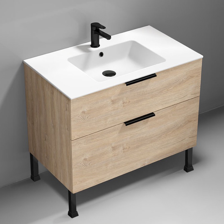 Nameeks IBIZA33 36 Inch Bathroom Vanity, Free Standing, Modern, Brown Oak