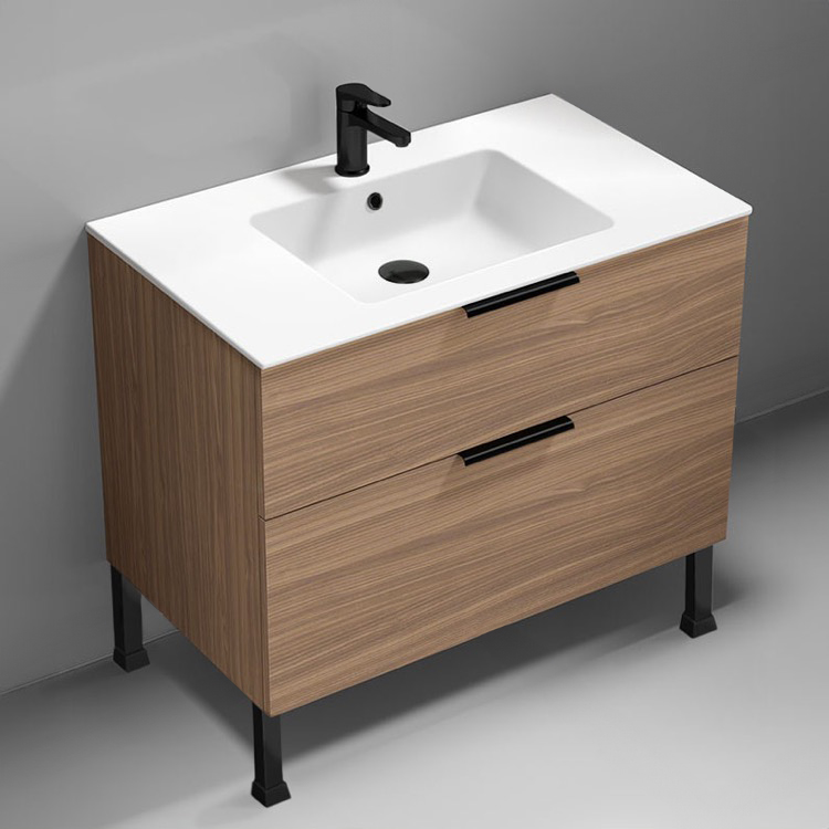 Nameeks IBIZA34 36 Inch Bathroom Vanity, Free Standing, Modern, Walnut