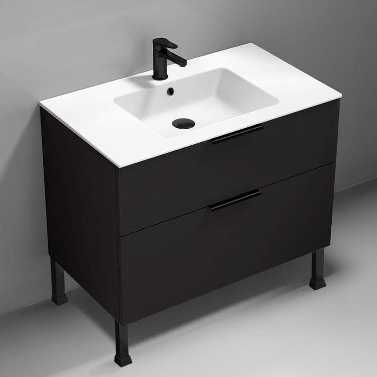 Nameeks IBIZA35 36 Inch Bathroom Vanity, Free Standing, Modern, Matte Black