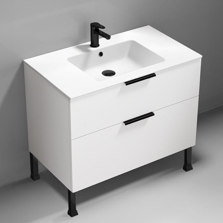 Nameeks IBIZA36 36 Inch Bathroom Vanity, Free Standing, Modern, Glossy White