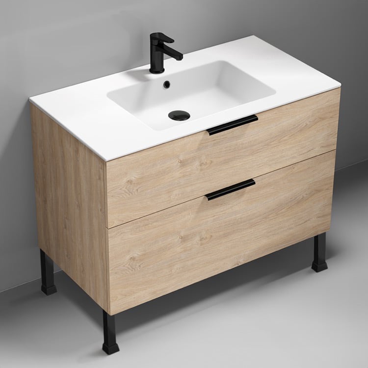 Nameeks IBIZA37 40 Inch Bathroom Vanity, Free Standing, Brown Oak