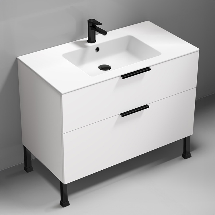 Nameeks IBIZA40 40 Inch Bathroom Vanity, Free Standing, Glossy White