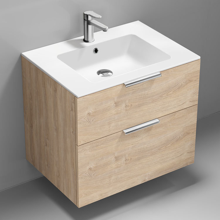 Nameeks IBIZA45 Modern Bathroom Vanity, Wall Mounted, 28 Inch, Brown Oak