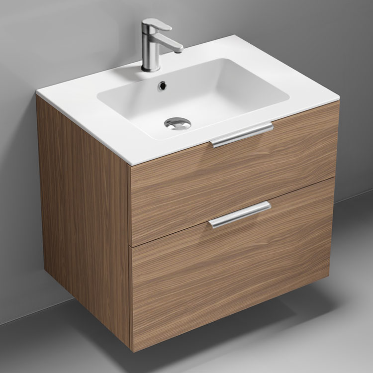 Nameeks IBIZA46 Modern Bathroom Vanity, Wall Mounted, 28 Inch, Walnut