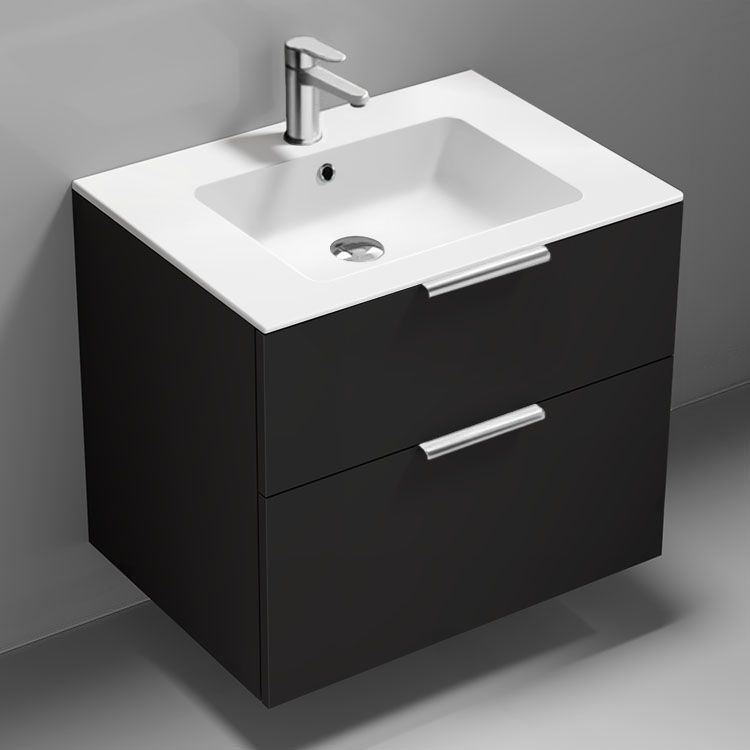 Nameeks IBIZA47 Modern Bathroom Vanity, Wall Mounted, 28 Inch, Matte Black