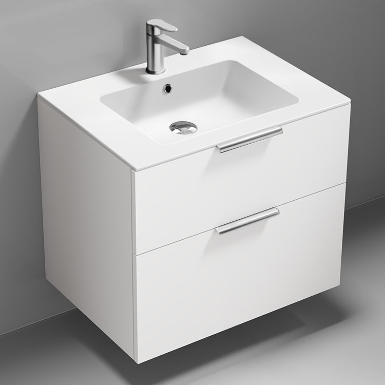 Nameeks IBIZA48 Modern Bathroom Vanity, Wall Mounted, 28 Inch, Glossy White