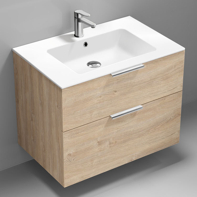 Nameeks IBIZA49 32 Inch Bathroom Vanity, Modern, Floating, Brown Oak