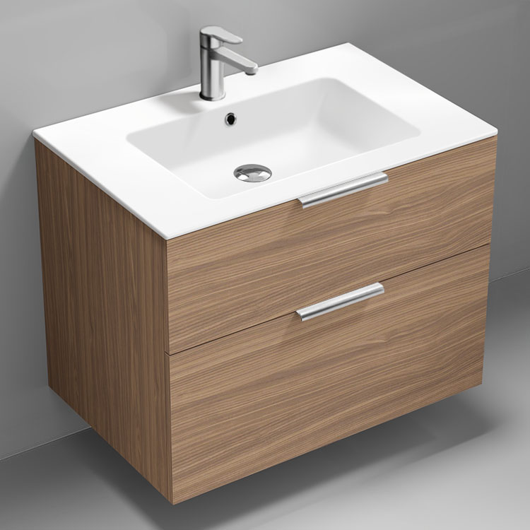 Nameeks IBIZA50 32 Inch Bathroom Vanity, Modern, Floating, Walnut