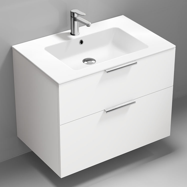 Nameeks IBIZA52 Wall Mounted Bathroom Vanity, 32 Inch, Modern, Glossy White