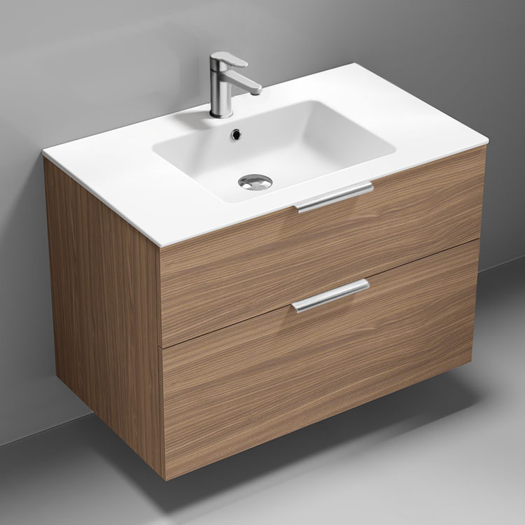 Nameeks IBIZA54 36 Inch Bathroom Vanity, Floating, Modern, Walnut