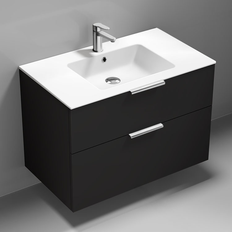 Nameeks IBIZA55 36 Inch Bathroom Vanity, Floating, Modern, Matte Black