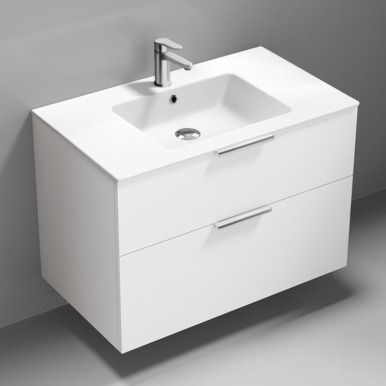 Nameeks IBIZA56 Modern Bathroom Vanity, 36 Inch, Floating, Modern, Glossy White