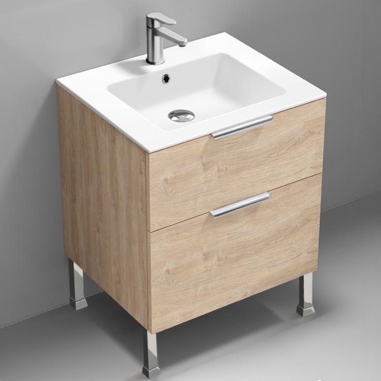 Nameeks IBIZA61 Modern Bathroom Vanity, Floor Standing, 24 Inch, Brown Oak