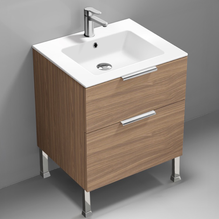 Nameeks IBIZA62 Modern Bathroom Vanity, Floor Standing, 24 Inch, Walnut