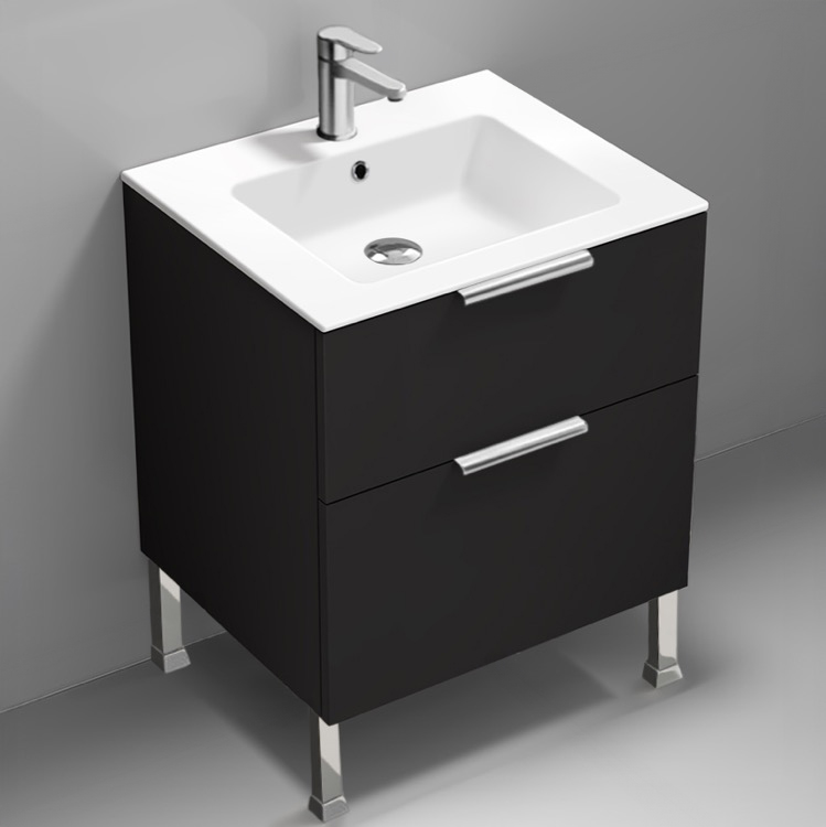 Nameeks IBIZA63 Modern Bathroom Vanity, Floor Standing, 24 Inch, Matte Black